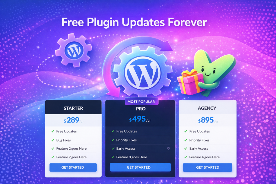 free plugin updates for life, for as long as you are using our WordPress pricing tables plugin