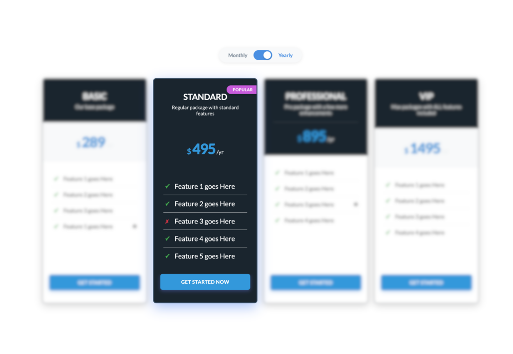 Featured columns of wp pricing tables plugin